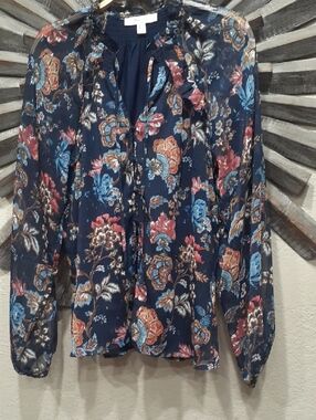 Haver and Blair Floral Tie-Neck Blouse - Navy Multi